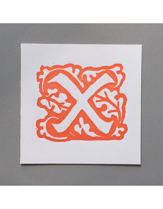 William Morris Letterpress - 'X' Greetings Card (orange)