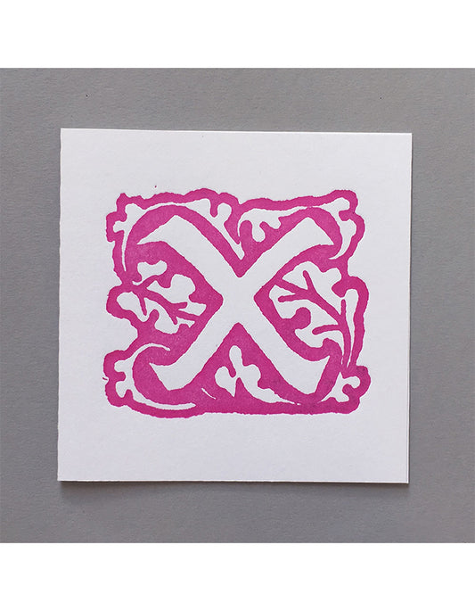 William Morris Letterpress - 'X' Greetings Card (pink)
