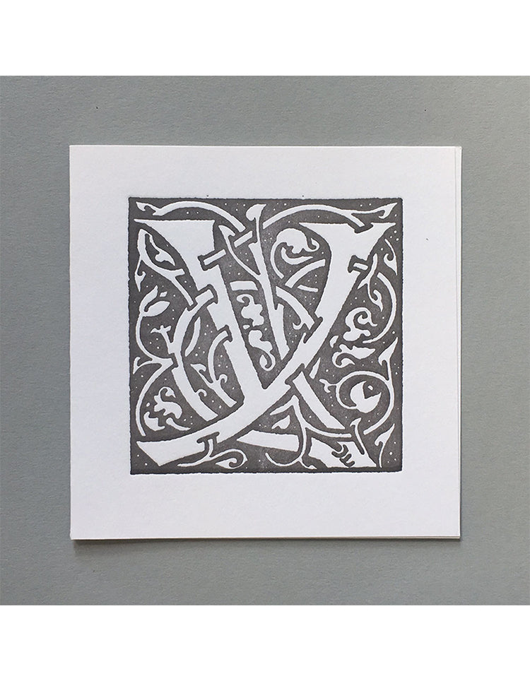 William Morris Letterpress - 'Y' Greetings Card (grey)