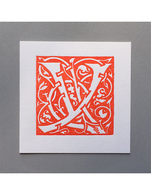 William Morris Letterpress - 'Y' Greetings Card (orange)