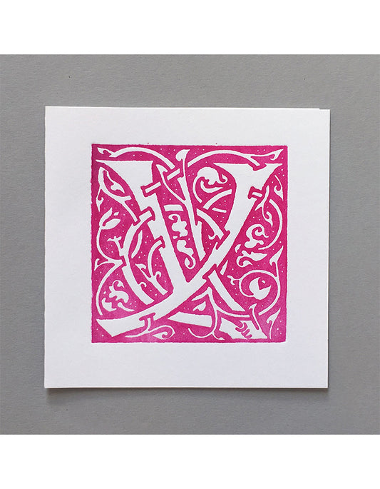 William Morris Letterpress - 'Y' Greetings Card (pink)