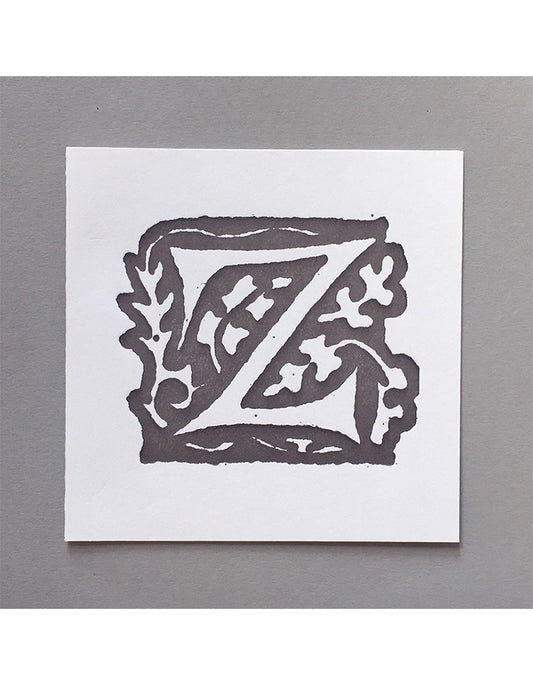 William Morris Letterpress - 'Z' Greetings Card (grey)