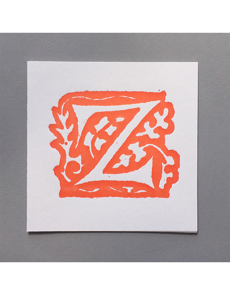 William Morris Letterpress - 'Z' Greetings Card (orange)