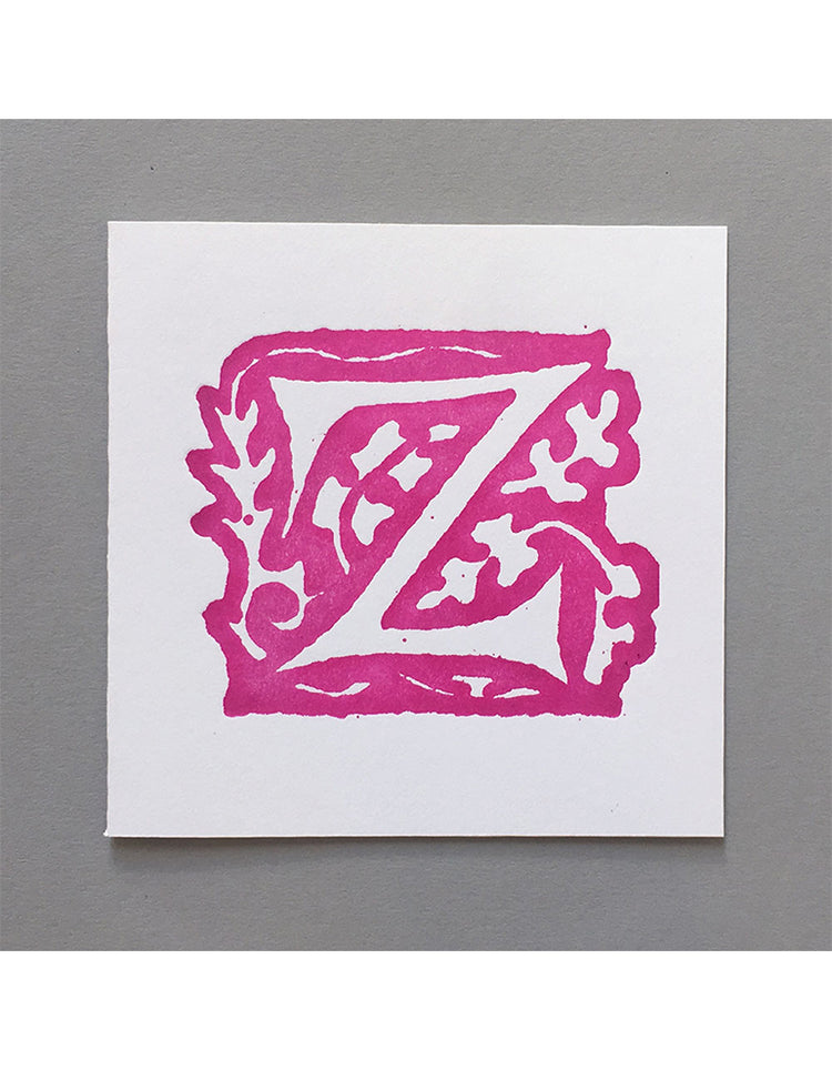 William Morris Letterpress - 'Z' Greetings Card (pink)